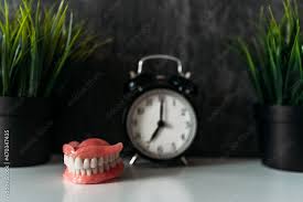 Dentures sitting on nightstand in open air