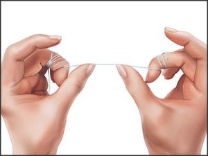 “To floss correctly, wrap floss around middle fingers, and manipulate floss with thumbs and forefingers”