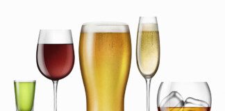 various glasses with different types of alcoholic drinks